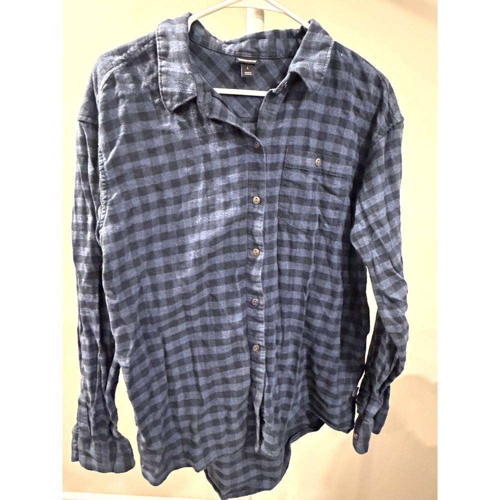 Patagonia Men's Lightweight Fjord Flannel Shirt Large Blue Black Plaid